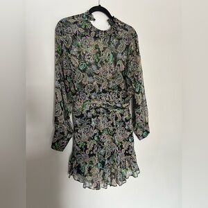 Zara Black Paisley Floral Long-Sleeve dress size L-worn twice!
